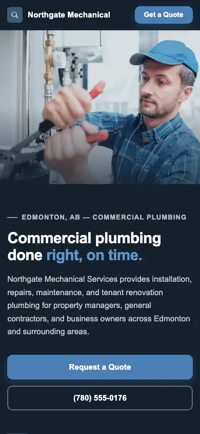 Home page of the Northgate Mechanical Services sample website on a phone